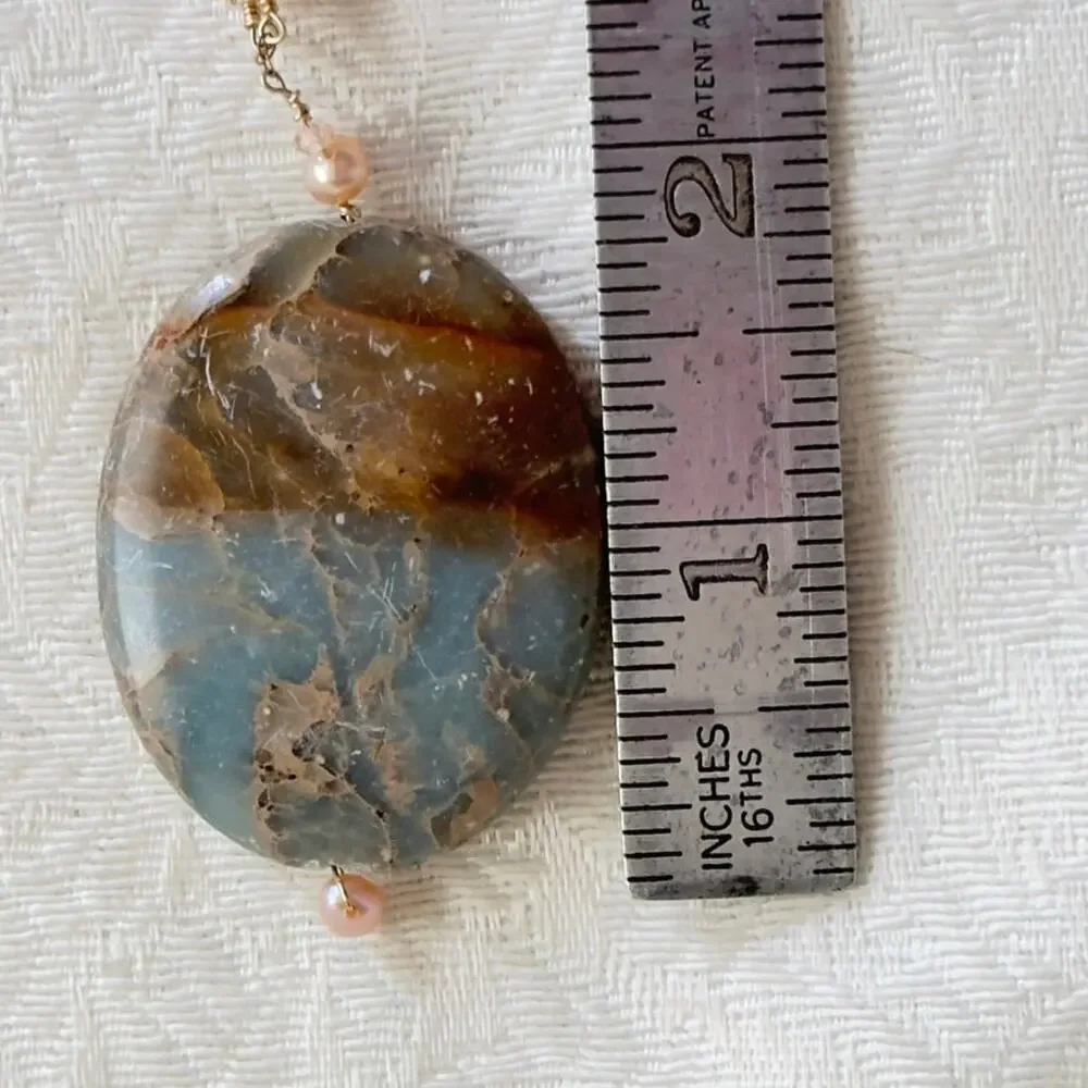 26” Fresh Water Pearls Copper Wire Ocean Jasper Necklace Estate Find Pink Gray